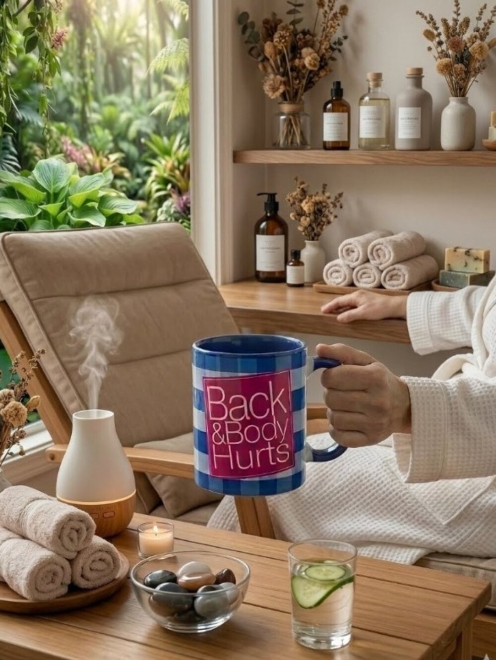 Back & Body Hurts Blue Plaid Ceramic Mug Double Sided